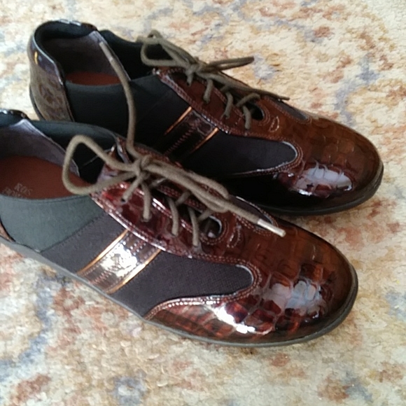 NWT Ros Hommerson Nancy Croc Patent Leather Bronze Shoe 8.5M Brown Black - Picture 3 of 16